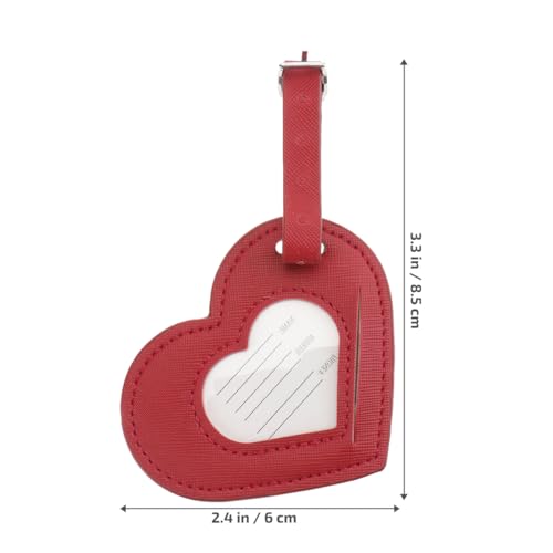 TENDYCOCO 3pcs Heart Shape Pu Leather Luggage Tags with Strap Connector, Eye-Catching Suitcase Tags for Travel, Red, 3.34 * 2.75 * 1.18inch3