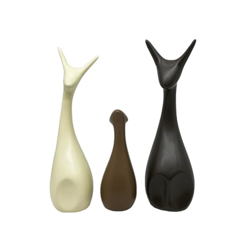 Image of NOSCOMP Home Decor Deer Family Statue Ceramic Figures Showpieces for Home Decor - (Set of 3, Black, White, and Ginger)