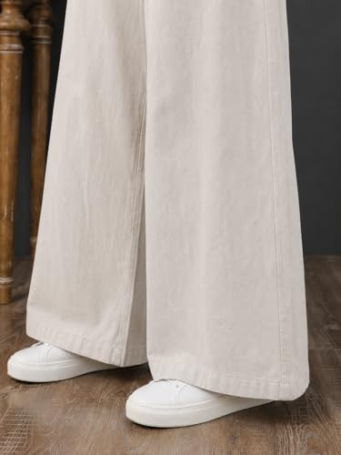 Image of LIRIT Womens Solid Color Wide Leg Trouser Pant with Drawstring Elastic Waist, Relaxed Fit, Full Length, Casual Lounge Palazzo Bottom