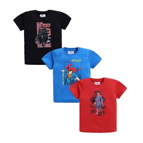 Image of Amazon Brand - Jam & Honey Boys Half Sleeve Graphic Printed T-Shirt | Round Neck | Regular Fit | Cartoon Characters (Available from 4-8 Years) (Pack of 3)
