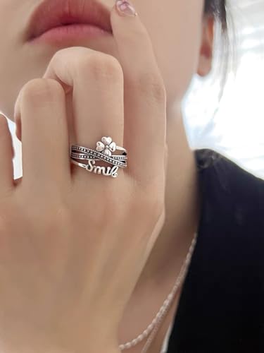 Women 4 Leaves Clover Adjustable Ring for Birthday Wedding4