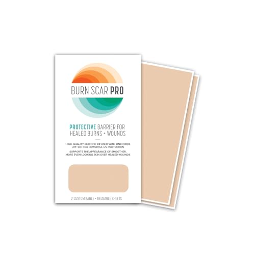 Burn Scar Pro™ Silicone Scar Sheets with Sunscreen – Fade Burn Scars, Keloids, and Scars from Surgery – Reusable Patches for Skin Burns, Facial Scars, and Healed Wounds – 6” x 3.5” (2 Sheets)