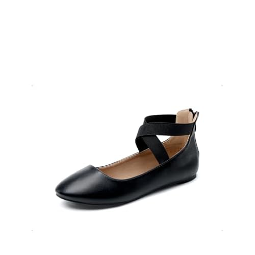 DREAM PAIRS Women's Comfortable Fashion Elastic Ankle Straps Flats Shoes Black/Pu 10
