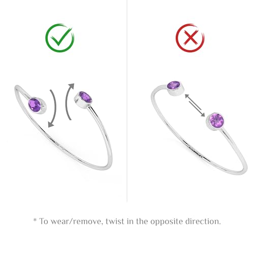 Natural Gemstone 2 Stone Size Adjustable Twister Bangle Bracelet for Women, Birthstone Jewelry Gifts for Her Birthday, Anniversary, Christmas (Bezel-Set)3
