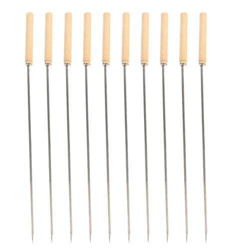 LALAFINA Palitos de Brocheta de Acero Inoxidable para Barbacoa 10 Piezas Mango de Madera 12.99 Pulgadas Uso en Reuniones Familiares y Actividades al Aire Libre