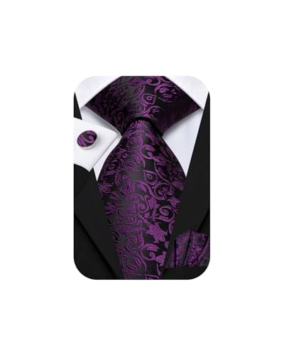 Image of Hi-Tie Mens 70inches Tie Set Extra Long Necktie for Men Cufflinks Handkerchief Big Tall Men Business Wedding