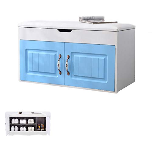 THBEIBEI Storage Benches Storage Bench Wood 2-tier with Storage layer Hallway Storage Shelf Shoes Rack Cabinet Storage Organiser For Entryway Living Room 80X34X45CM (Color : Blue)
