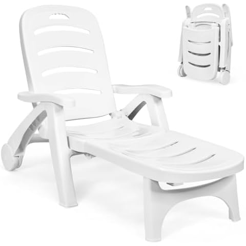 COSTWAY Folding Sunlounger with Wheels Cover