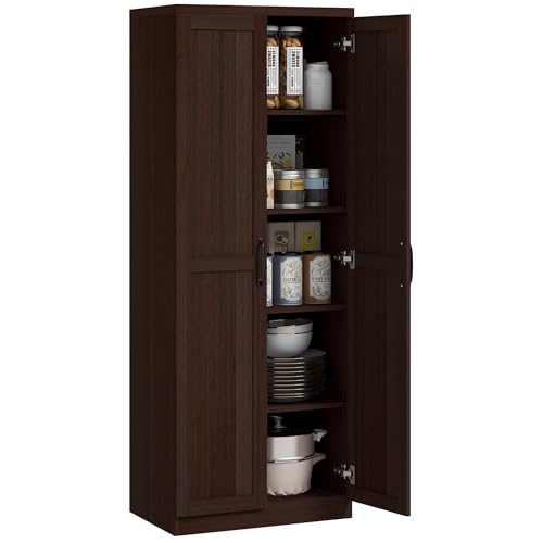 HOMCOM 63' 2-Door Kitchen Pantry, Freestanding Storage Cabinet with 5-Tier Shelving and 2 Adjustable...