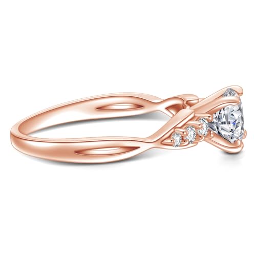 1.24 Carat(ctw) Round Cut Moissanite/Lab-Grown Diamond Engagement Ring for Women Custom Twisted Wedding Ring in Sterling Silver/10K/14K/18K Solid Gold(D Color, VVS Clarity)3
