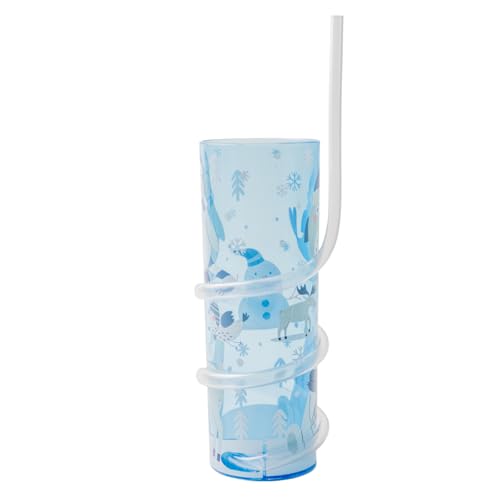 FabFinds Curly Straw Kids Drink Cup Fun Reusable Tumbler with Twisty Straw 450ml BPA-Free Cup for Water, Juice & Milk (Assorted Designs) Pack of 2 (Winter)