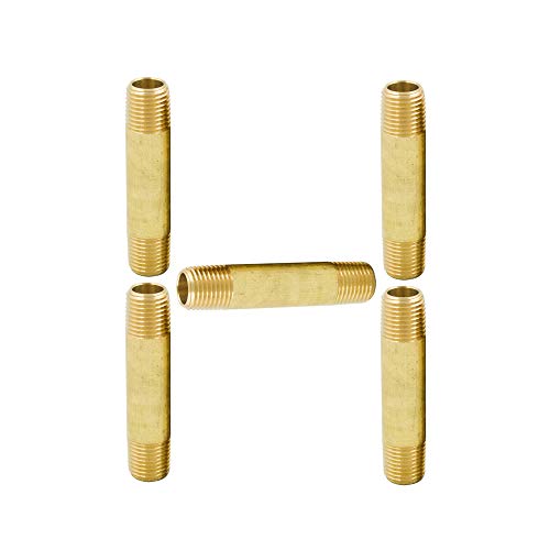 Legines Brass Pipe Fitting Long Nipple, 1/4" NPT Male x 1/4" NPT Male Extender Straight Connector, 1-1/2"Length 1200psi (Pack of 5)
