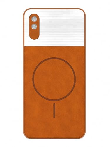 Image of Bintage Mac Safe Design Hard Slim Back Case | Soft Border Camera Protect | Dual PU Leather Finish Back Cover Compatible for MI REDMI 9i Sport - White & Brown