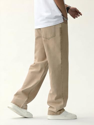Image of THIRD QUADRANT Baggy Jeans for Men || Khaki Jeans || Jean Pant for man (in, Numeric, 30, Regular, Khakhi)