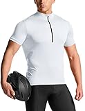 TSLA Men's Short Sleeve Bike Cycling Jersey, Quick Dry Breathable Reflective Biking Shirts with 3 Rear Pockets, Core White, X-Large
