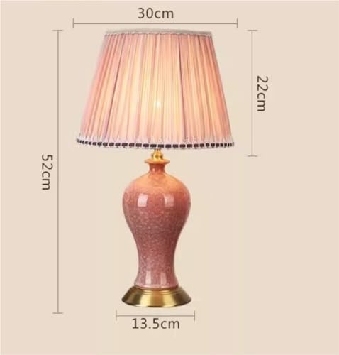 Table lamp nightstand lamp Ceramic Table lamp Fabric lampshade Bedside lamp American Copper Base nightstand lamp for Bedroom Living Room Farmhouse Coastal Lamps (Pink 30 * 52cm) Table lamp - Image 4