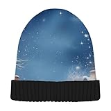 Jihqo Winter Hat Christmas Village Beanie Hats for Women, Plush and Knitted, Double Sided Wearable