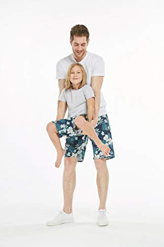 Father Son Matching Hawaiian Beach Board Shorts Swimwear Spandex in Flamingo Party4