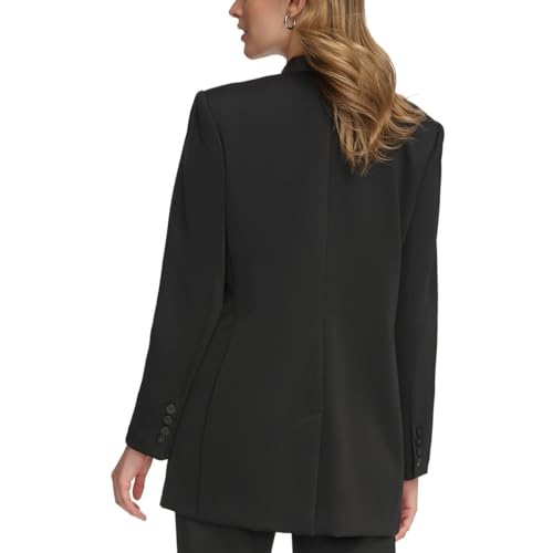 Calvin Klein Womens Faux Leather Trim Faux Leather Open-Front Blazer Black 122