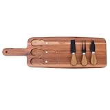 NOLITOY Juego de Tabla de Charcutería de Madera con Cuchillos y Tenedores para Queso Bandeja para Servir Aperitivos y Pan Tabla con Mango para Cocina y Fiestas Utensilios para Picoteo