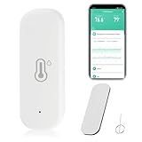 JAMHER WiFi Hygrometer Thermometer Sensor, Indoor Outdoor Wireless Temperature Humidity Sensor, with Remote Monitor and Alert Compatible with Alexa(1 Pack)