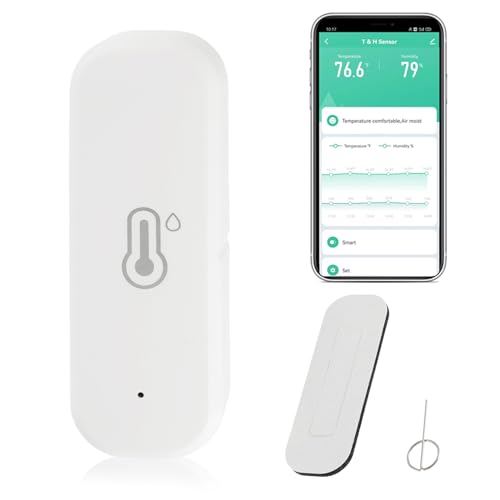 JAMHER WiFi Hygrometer Thermometer Sensor, Indoor Outdoor Wireless Temperature Humidity Sensor, with Remote Monitor and Alert Compatible with Alexa(1 Pack)