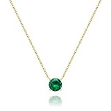Turandoss May Birthstone Necklaces for Women Trendy, Dainty 14K Gold Plated Created Round Green Emerald Birthstone Pendant Necklace Personalized Jewelry Birthday Gifts for Women Girls