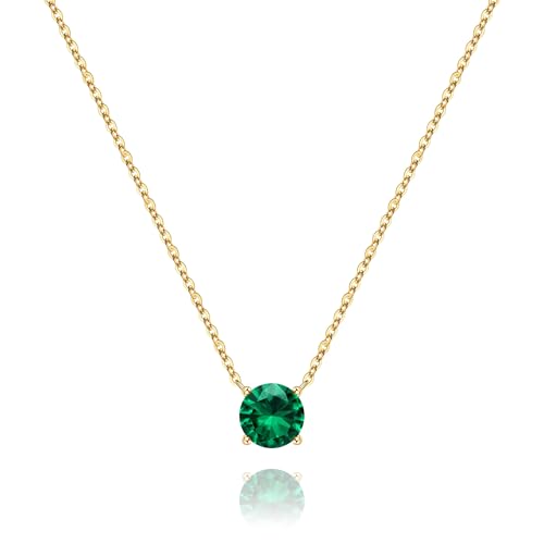 Turandoss May Birthstone Necklaces for Women Trendy, Dainty 14K Gold Plated Created Round Green...