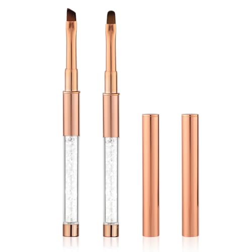 2St Nagel Reinigungspinsel, Oval/Abgewinkelt Nagel Pinsel Gel Strass Griff Pinsel Nageldesign für Nägel DIY Design und Reinigung von Gel Nagellack Nagelhaut (Roségold)