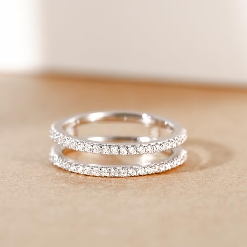 Mameloly Wedding Bands for Women Dainty CZ Cubic Zirconia Half Eternity Stackable Engagement Enhancer Guard Double Ring Size 4-123