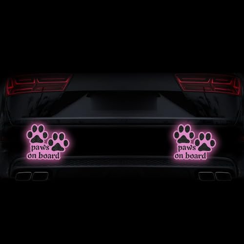 Image of 2pcs Reflective Paw Print Decal Dog Paws on Board Car Window Sticker Safety Warning Sign Stickers Funny Reflective Vinyl Stickers for Car Motorcycles Laptop (Purple)