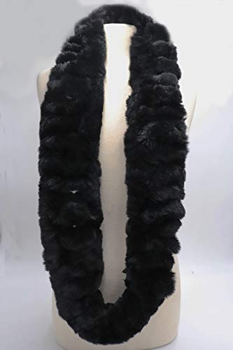 surell Rex Rabbit Long Chain Neck Loop Scarf - Wedding Wraps and Shawls for Women - Bridal Fur Stole (Black)4
