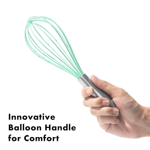 Image of OYV 10-Inch Teal Silicone Whisk, Heat Resistant 480F Kitchen Whisk with Stainless Steel Ergonomic Handle, Non-Scratch for Nonstick Cookware, Dishwasher Safe, Perfect for Blending, Cooking & Beating
