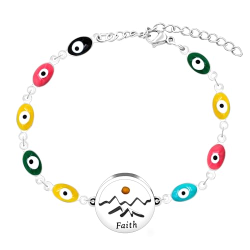 Image of Multi-color Evil Eye Bracelet, Round Star /Triangle /Heart /Round Mountain Faith Seed Charm Adjustable Jewelry for ladies Religious Gifts