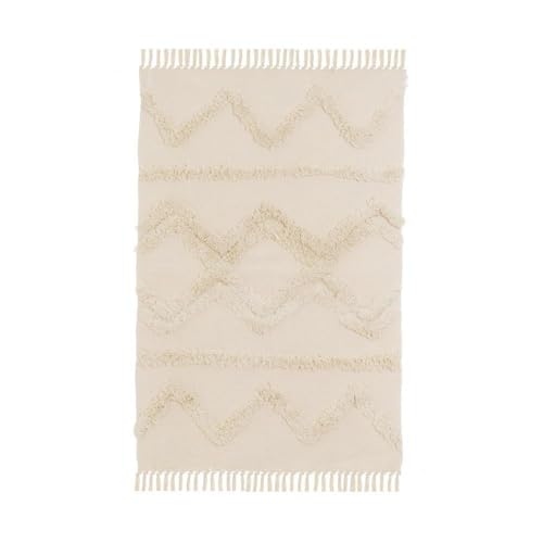 Alfombra de flecos con rombos beige en algodón y poliéster de 120x180 cm