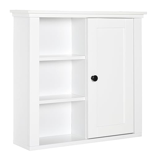 HOMCOM Armoire Murale de Salle de Bain Meuble Suspendu WC Placard 1 Porte 3 niches dim. 53L x 14,5l...