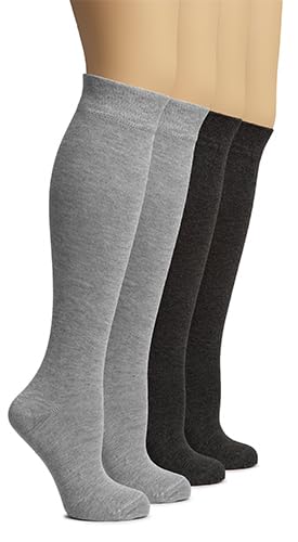 Image of Hugh Ugoli Women's Rayon Derived from Bamboo Knee High Socks Comfort Seam Long Dress Socks, Shoe Size 5-8 /8-11, 4 Pairs