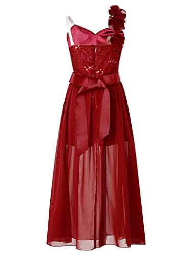 Duoremi Kids Girl's Romper Dress Flower Girl Formal Party Wedding Sweetheart One Shoulder Princess Dress Burgundy 14 Years #TOP3