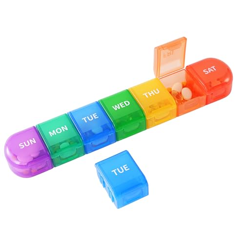 RSWHYY Detachable Weekly Pill Organizer 7 Day - Large Capacity Rainbow Travel Pill Case, Removable Daily Pill Box for Fish Oil/Supplements/Medication, Moisture-Proof Modular Once a Day Vitamin Holder