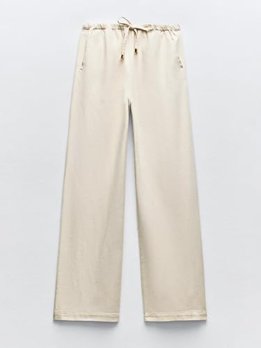 Flamingals Women's Straight Leg Pants Baggy Mid Waist Casual Solid Drawstring Eyelet Waist Slant Pocket Pants4