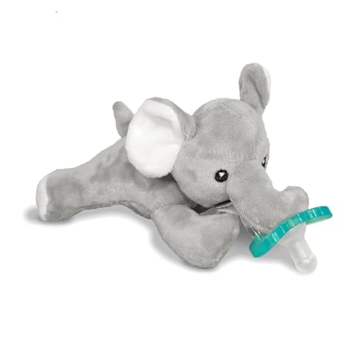 Image of RaZbaby JollyPop Pacifier, Holder w/Detachable Baby Pacifier, Stuffed Animal RaZbuddy, All Ages 0M+, Machine Washable, Textured & Easy to Hold – Elephant