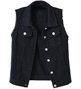 COWOKA Women's Casual Denim Waistcoat Slim Fit Frayed Sleeveless Jacket Ripped Tops with Pockets