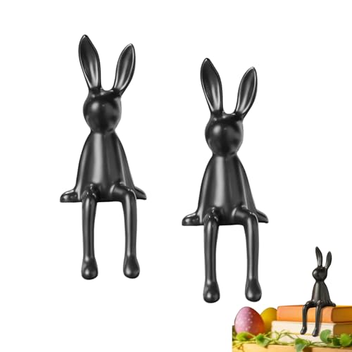 Figura de conejo de Pascua sentado, adorno de conejo sentado para estante, decoración de conejo de Pascua, elegante centro de mesa para mesa, alféizar de ventana y sala de estar (negro, 2 piezas)