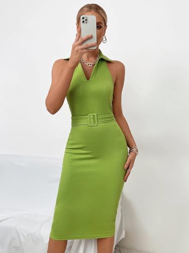Image of Sugathari Solid Women V-Neck Ribbed Knit Sleeveless Bodycon Dress (MIDI 103)