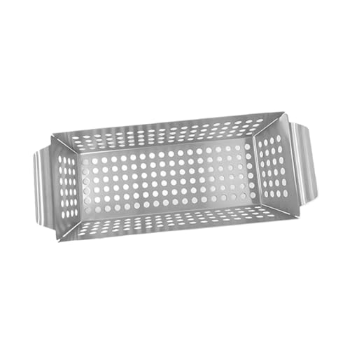 KESYOO Stainless Steel Grill Pan Handles Outdoor Cooking Pans Charcoal Basket Reusable Tray for Grilling Portable Grills Grease Grill Basket Rolling Grill Basket Silver -  Q3HNP3533L14Z9GXLT44T