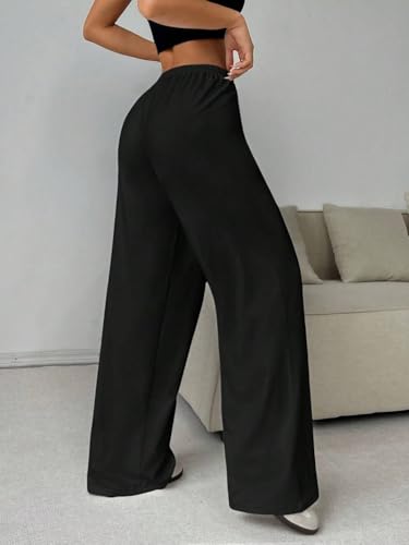 Women's Casual Pants Drawstring Waist Streetwear Wide Leg Sweatpants Elastic Baggy Long Pants3