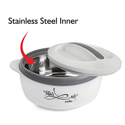 Image of CELLO Sapphire Insulated Casserole Hot Pot Case Set of 3 Pcs (500ml, 1000ml, 1500ml) White | Double Wall Insulated Hot Pot Case Keeps Food Fresh & Hot for Long Hours | Casserole Set for Roti & Rice