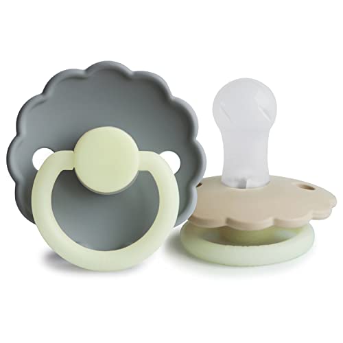 Image of FRIGG Daisy Night SilkySoft Silicone Baby Pacifier | Made in Denmark | BPA-Free (French Gray/Croissant, 0-6 Months)