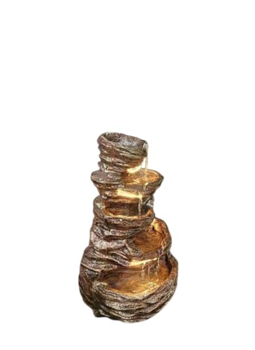 Image of 5 Steps 3.3feet Big Stone Fiber Brown Water Fountain with LED Lights & Water Pump for Home, Garden & Office Decor