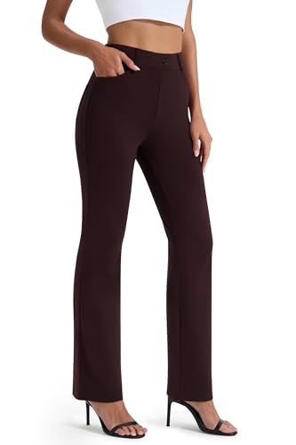 Image of AFITNE Women's Straight Leg Work Trousers - Tummy Control Bootcut Yoga Pants for Women, Ladies Workout Office Yoga Work Trousers with 4 Pockets - 31 Inches - Chicorycoffee S Brown